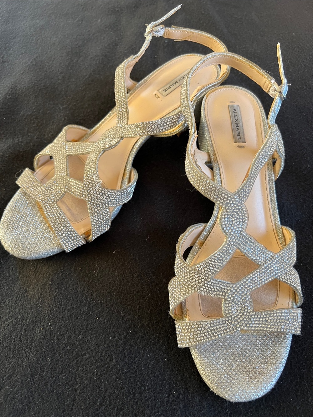 Alex Marie Rhinestone Strappy Silver Slingback Heels